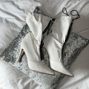 Fashion Nova white heeled boots